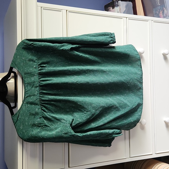 EUC Joie Green Print Silk V Neck Popover Blouse - Picture 5 of 6